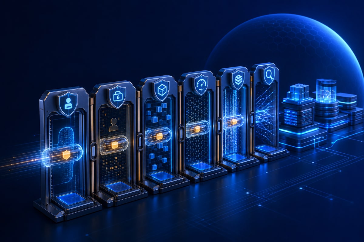 Abstract editorial illustration representing API security checklist
