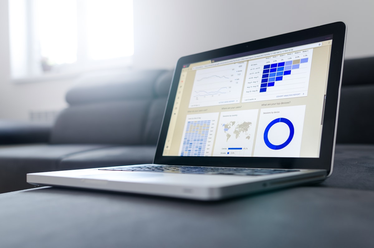 Large screen with data visualization charts