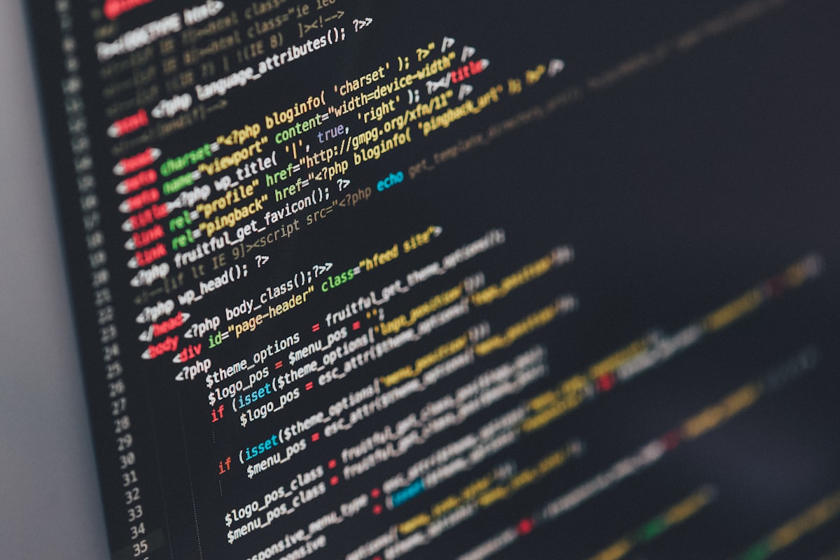 Programming code on a monitor screen