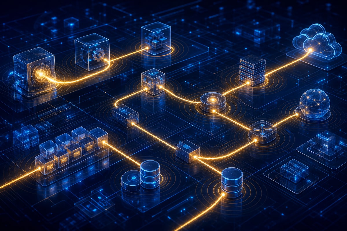 Abstract editorial illustration representing integration observability