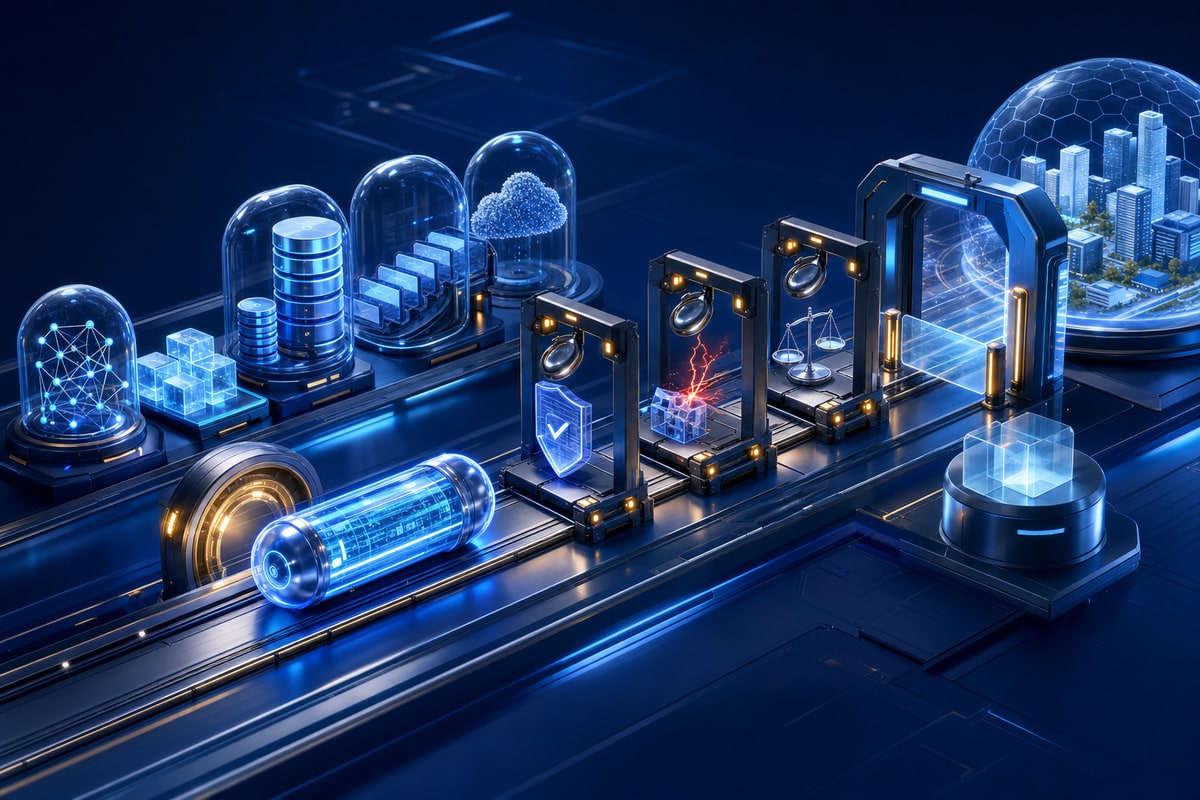 Abstract editorial illustration representing integration testing strategy